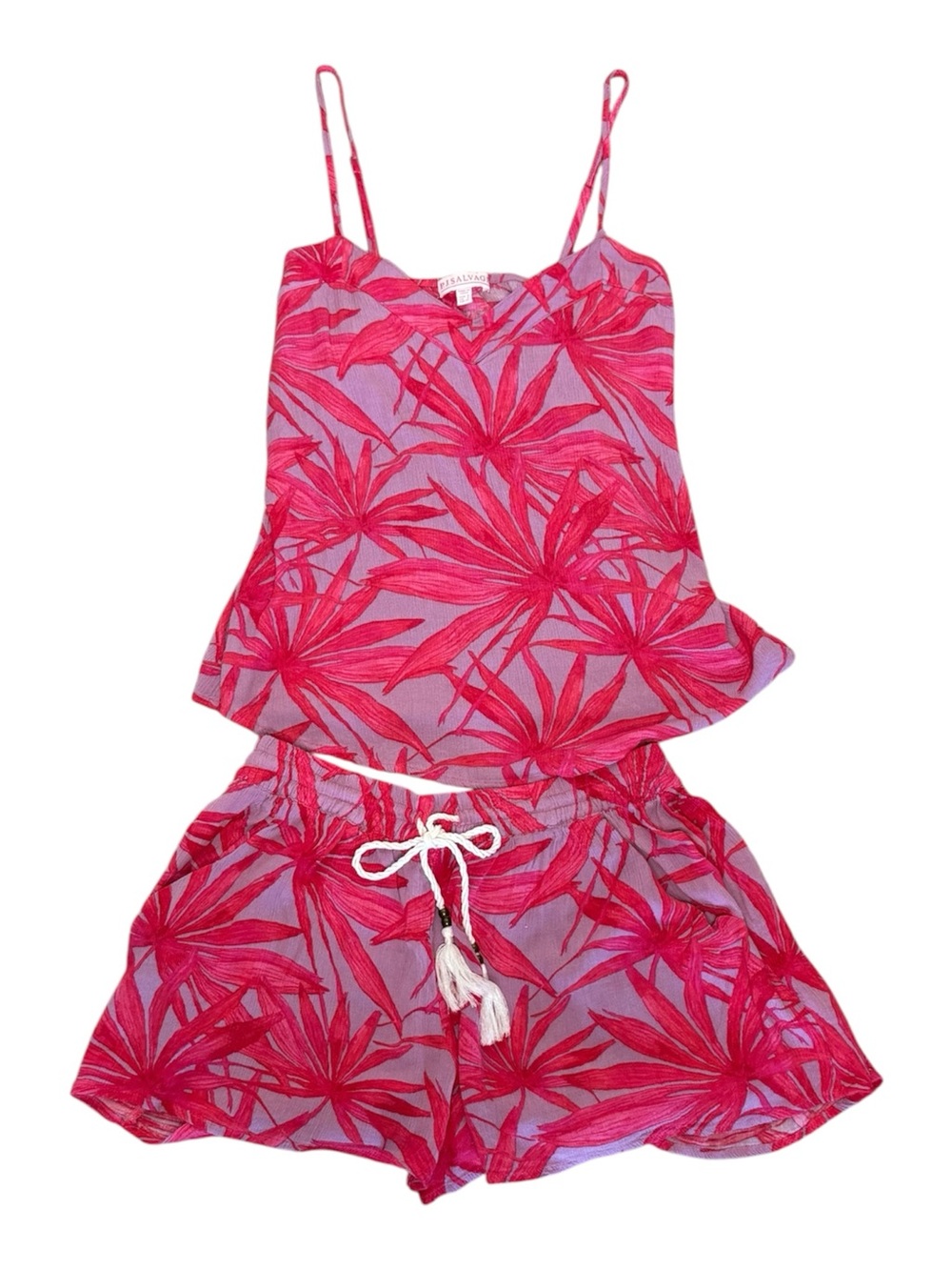 P.J. Salvage Tranquil Palm Cami & Shorts Lounge Set Tropical Fushia Leaf Print